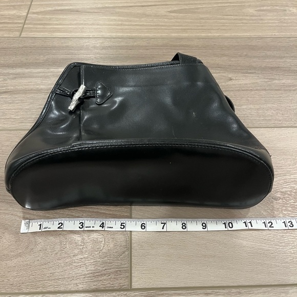 Vintage Longchamp Roseau Black Leather Shoulder Bag Silver Bamboo Toggle Purse - Picture 8 of 12